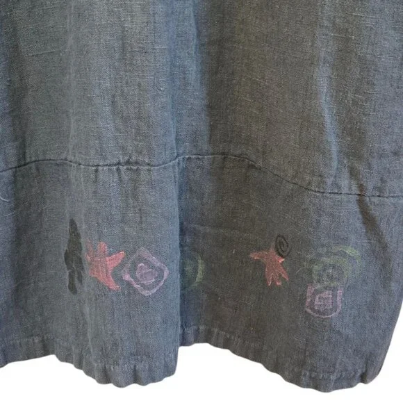Vintage Lucky & Izzy M/L Linen Long Sleeve Dress Hand Painted Wearable Art Boho - Picture 10 of 13